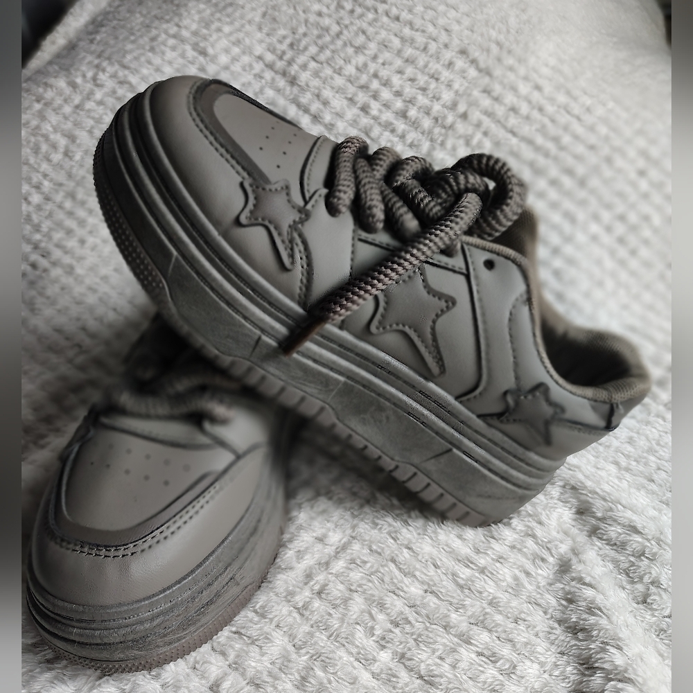 Gray Star-Embellished Sneakers
